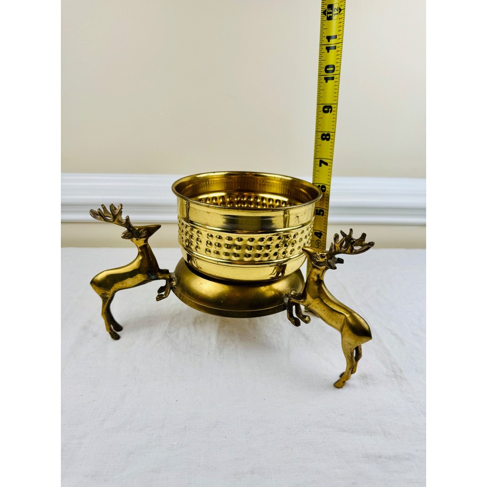 Vintage Brass 3 Stag Deer Reindeer Pillar Candle Holder 10.5in w Cabincore Boho